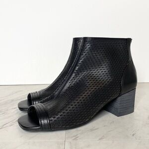 Kelsi Dagger Brooklyn Simone Peep Toe Black Perforated Leather Bootie 6